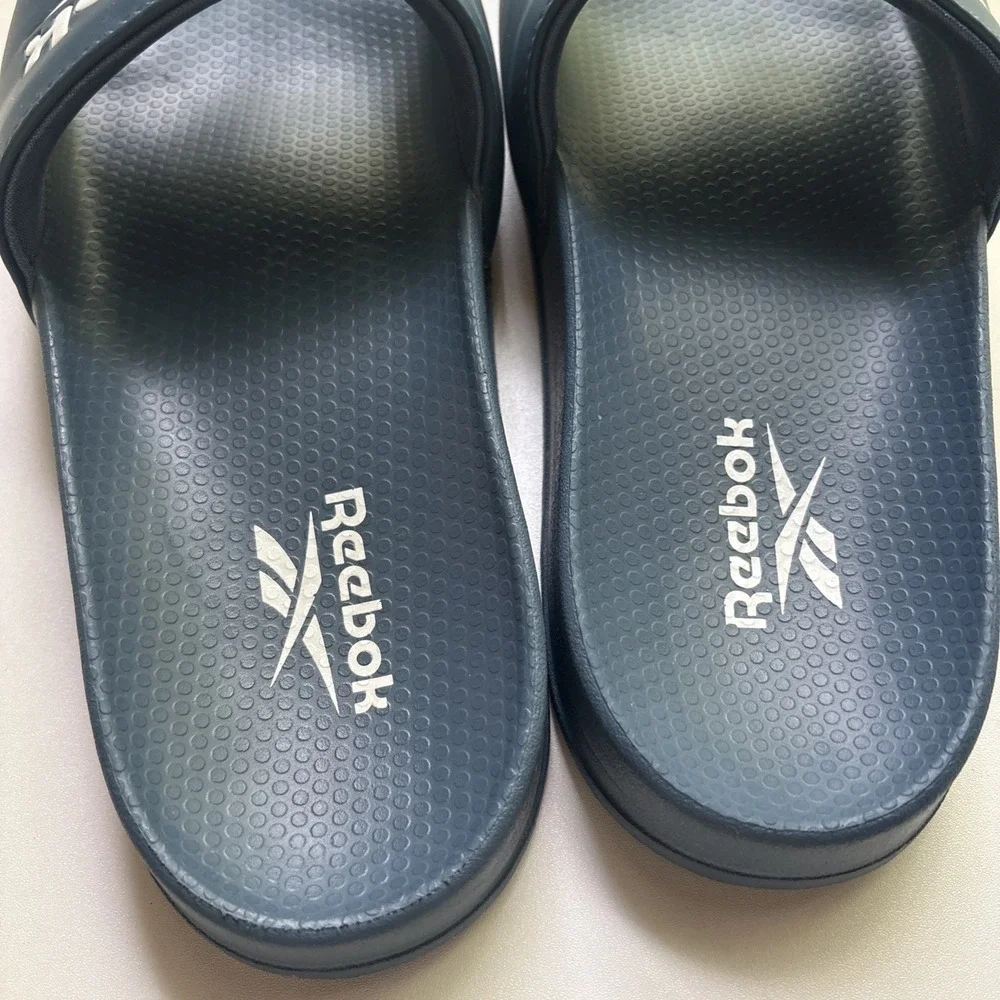 Reebok Sandal Size 10 Blue With White Writing Very Comfortable.